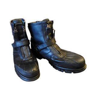 Polo Ralph Lauren Conquest Hi III Leather Combat Black Work Boot Outdoor Chunky